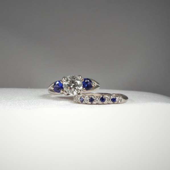 Allure 14K White Gold Ring Set With Blue Sapphires and Diamonds
